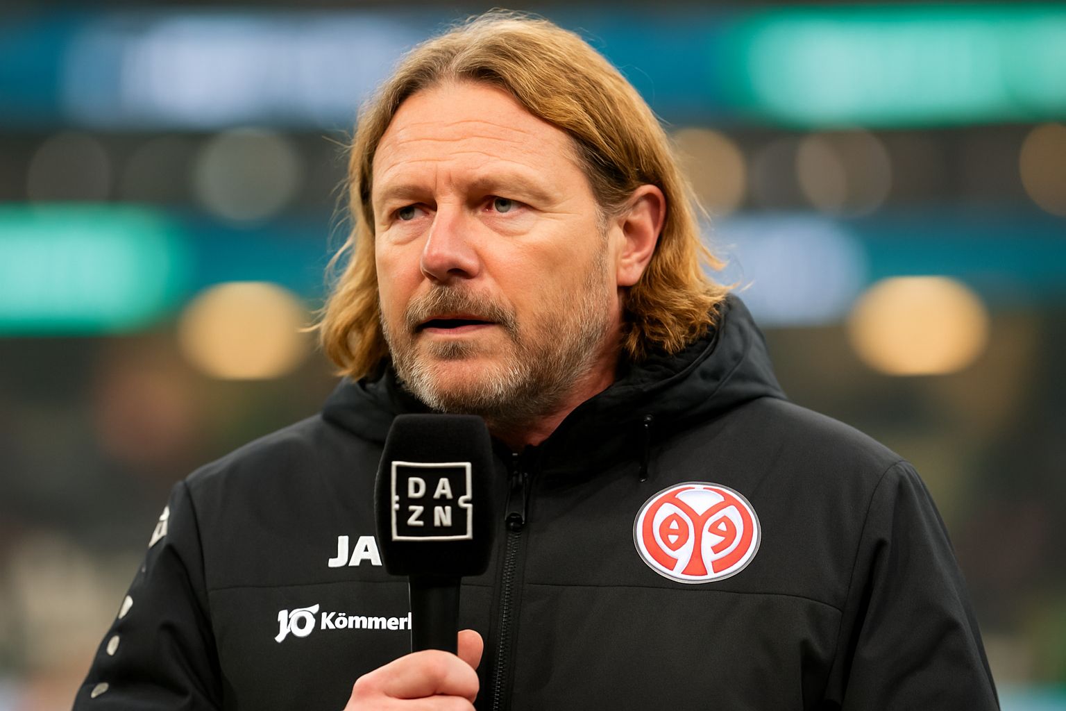 Mainz boss Bo Henriksen pictured during a media interview.