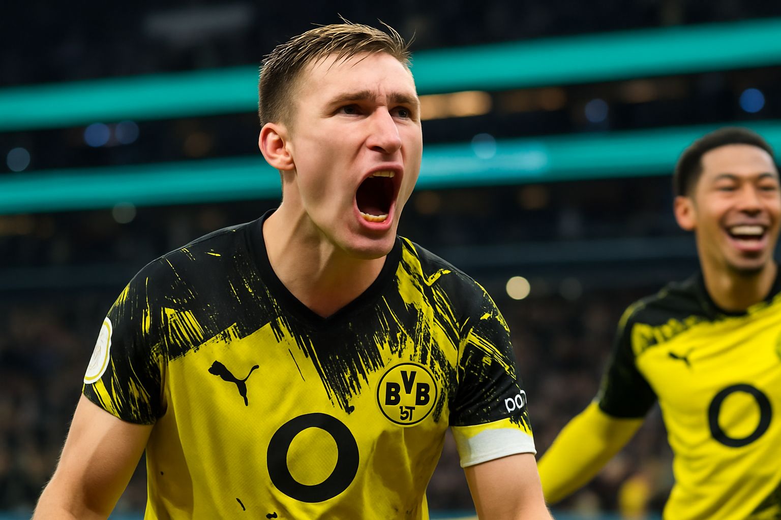 Nico Schlotterbeck pictured in action for Borussia Dortmund.